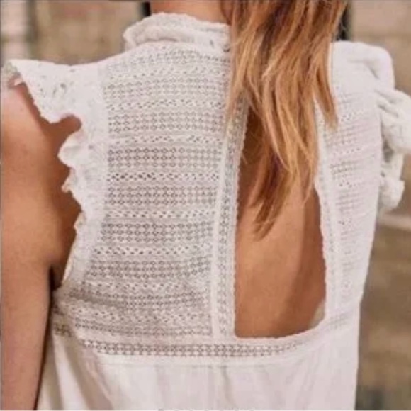 Sezane Sophie White Cotton Lace Ruffle Bohemian Mini Dress Women’s US 10 EU 42 - Picture 4 of 13